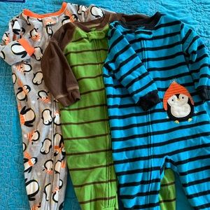 Three fleece footie pajamas sleepers